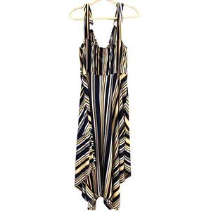 WRAPPER Women's Maxi Dress, Size 1X, Colors Navy Blue/Yellow/White Striped Desig